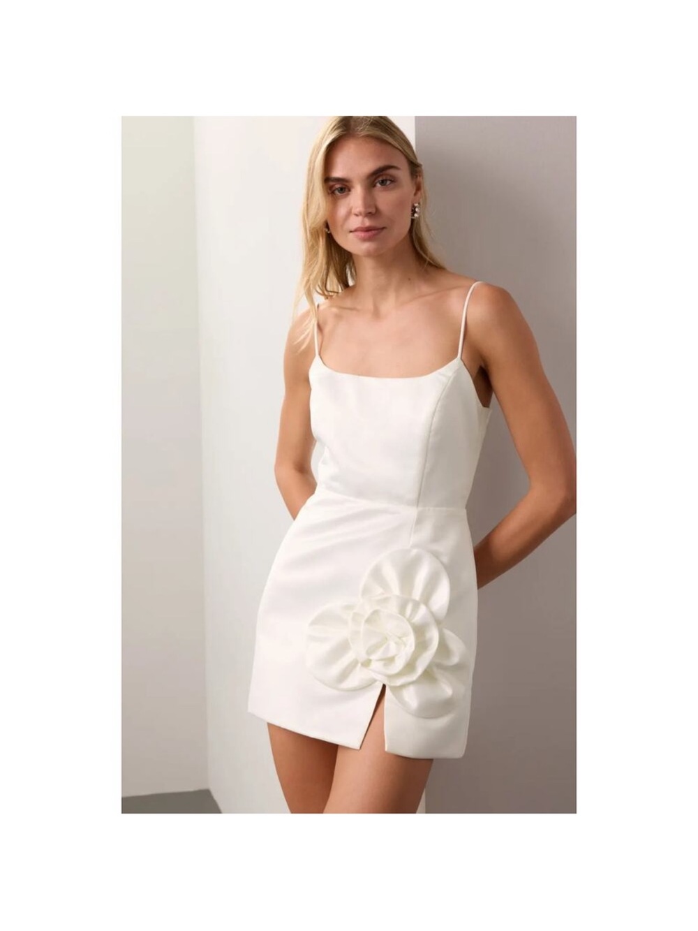 White Delfi Collective Mini Slip Dress with Floral Accent